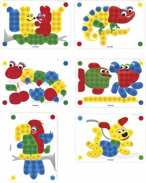 Набор из 6 картинок для мозаики 20мм Животные (основные цвета) Pegs 20mm: 6 Patterns Pack (Animals) 30х21см