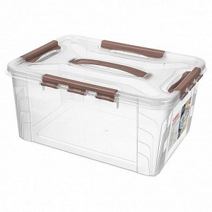 ЯЩИК ДЛЯ ХРАНЕНИЯ УНИВЕРСАЛЬНЫЙ С ЗАМКАМИ И РУЧКОЙ "GRAND BOX", 390х290х180ММ, 15,3Л (Коричневый)