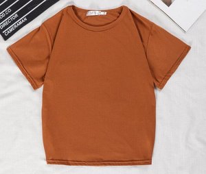 Женская однотонная базовая футболка, цвет коричневый