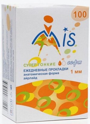 Ежедневные прокладки супертонкие МиС Аэрлайд Софт, анатомическая форма 1 капля (толщина 1мм, длина 155мм), 100 штук (картон)