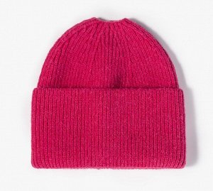Женская вязаная шапка с отверстием под хвост, цвет ярко-розовый
