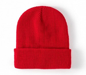 Вязаная однотонная шапка унисекс, цвет красный
