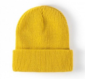 Вязаная однотонная шапка унисекс, цвет желтый