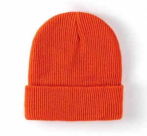 Вязаная однотонная шапка унисекс, цвет оранжевый
