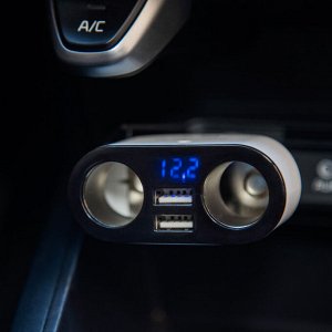 NG Зарядное устройство в авто с дисплеем, 2 гнезда прикуривателя, 2xUSB, 2.4A, блистер, пластик