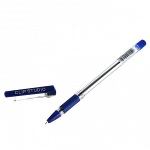 ClipStudio Ручка шариковая синяя, с резиновой накл, масл. чернила, игольч. након.0,5 мм, с инд марк.