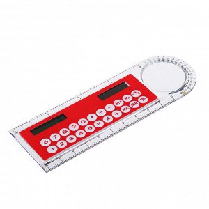 Калькулятор-линейка 8-разр.с лупой и транспортиром, солн.питание, 4,5х13,3см, 4 цвета