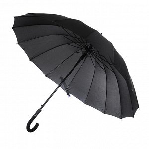 Зонт-трость мужской, металл, полиэстер, 65см, 16 спиц, черный, 1665B