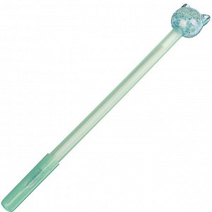 Ручка гелевая синяя, с акрил.наконечником в форме единорога/котика, пластик, 17,5-19см, 3 цв.корпуса