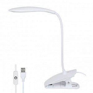 FORZA Лампа настольная, 14 LED, питание USB, с зажимом, кабель 1.5м,  600Lux, белая, пластик