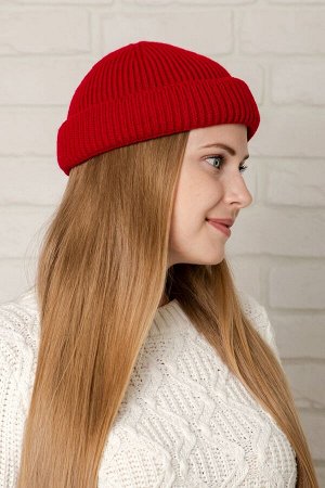 Шапка шапка 56-58 (осень), красный, однослойная с подворотом