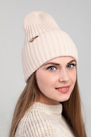 Шапка шапка 56-58 (осень-зима), бежевый, однослойная с подворотом