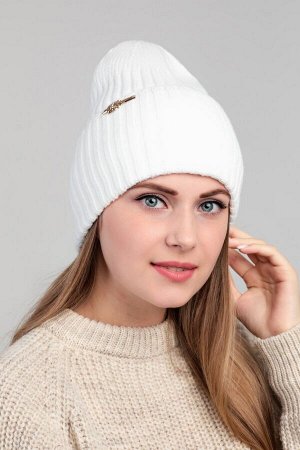 Шапка шапка 56-58 (осень-зима), белый, однослойная с подворотом