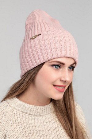 Шапка шапка 56-58 (осень-зима), пудра, однослойная с подворотом