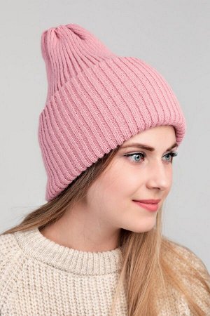 Шапка шапка56-58 (зима), пудра, двойная с подворотом