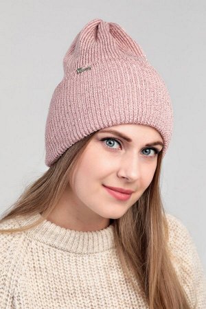 Шапка шапка 56-58  (осень-зима); пудра; двойная с подворотом, пайетка