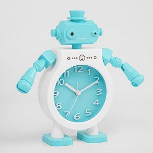Будильник ""Техно-бот"", дискретный ход, d-9 см, 20.5 х 16 см, голубой