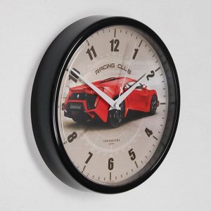 Часы настенные "Гоночный автомобиль", d=22.5 см, красный