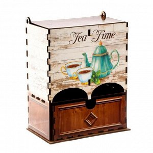 Чайный домик двойной с ящиком "Время пить чай" 20х9,5х15,5 см