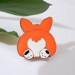 Значок &quot;Собачка&quot; корги, хвостик, цвет оранжево-белый в золоте