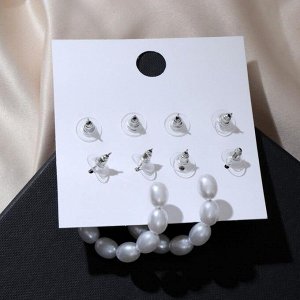Серьги набор 4 пары "Летние истории" кольца и шарики, цвет белый в серебре