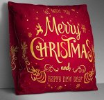 Наволочка на подушку, новогодний принт, надпись &quot;Merry Christmas&quot;, цвет красный