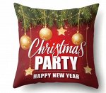 Наволочка на подушку, новогодний принт, надпись &quot;Christmas party&quot;, цвет красный