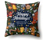 Наволочка на подушку, новогодний принт, надпись &quot;Happy holidays&quot;