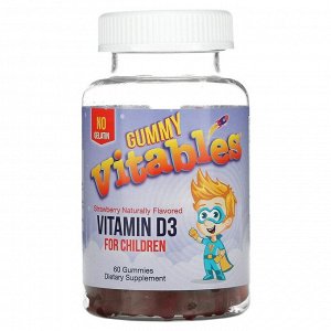 Vitables, жевательный витамин D3 для детей, клубничный вкус, 60 вегетарианских жевательных конфет
