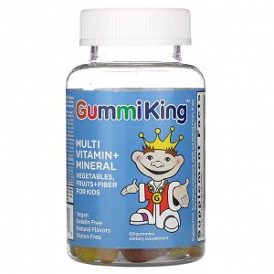 GummiKing, мультивитамины и микроэлементы, овощи, фрукты и клетчатка для детей, 60 жевательных таблеток