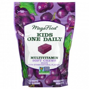 MegaFood, Мультивитамины для детей в жевательных пастилках, виноград, 30 жевательных пастилок в индивидуальной упаковке