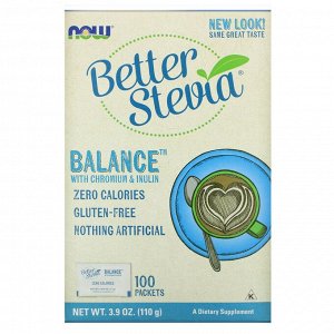 Now Foods, Better Stevia, Balance, с хромом и инулином, 100 пакетиков по 1,1 г