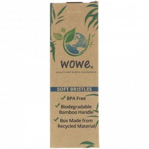 Wowe, Натуральная бамбуковая зубная щетка, мягкие щетинки, 4 шт.