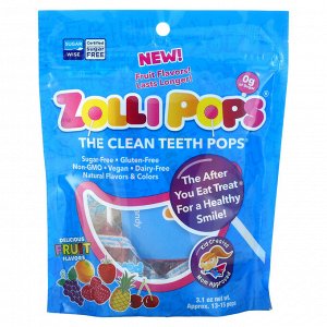 Zollipops, леденцы для чистки зубов со вкусом фруктов, приблизительно 13–15 леденцы, 88 г (3,1 унции)