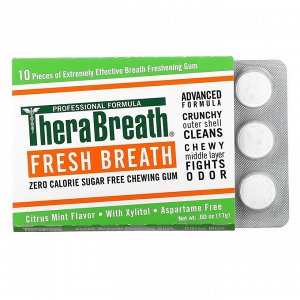 TheraBreath, жевательная резинка для освежения дыхания, без сахара, со вкусом цитрусовых и мяты, 6 упаковок по 10 шт. в каждой