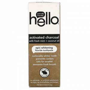 Hello, Activated Charcoal Epic Whitening Fluoride Toothpaste, Fresh Mint + Coconut Oil, 4.0 oz (113 g)