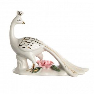 Сувенир керамика "Белый павлин с розовым цветком" 12,5х15,5х7 см