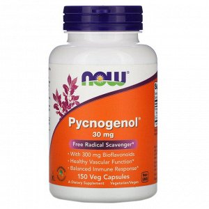Now Foods, Pycnogenol, пикногенол, 30 мг, 150 вегетарианских капсул