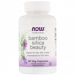 Now Foods, Solutions, кремний из бамбука для красоты волос, кожи и ногтей, 90 растительных капсул