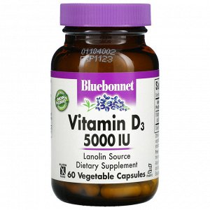 Bluebonnet Nutrition, Vitamin D3, 5,000 IU, 60 Vegetable Capsules