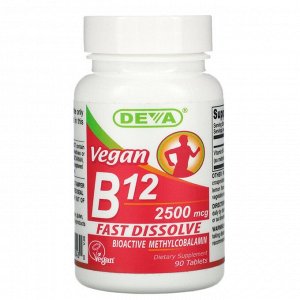 Deva, Vegan B12, 2500 мкг, 90 таблеток