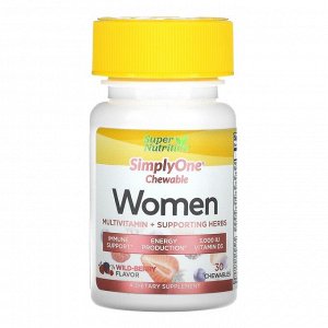 Super Nutrition, SimplyOne, мультивитамины и полезные травы для женщин, вкус лесных ягод, 30 жевательных таблеток