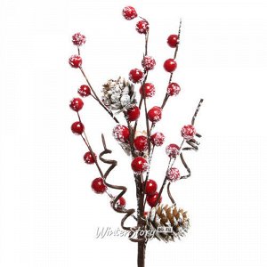 Декоративная ветка с шишками и ягодами Зимняя Симфония 30 см (Kaemingk)