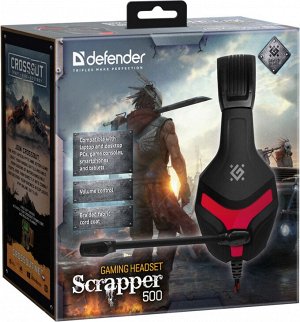 Гарнитура Defender Scrapper 500  игров,красн+черн,кабель 2м