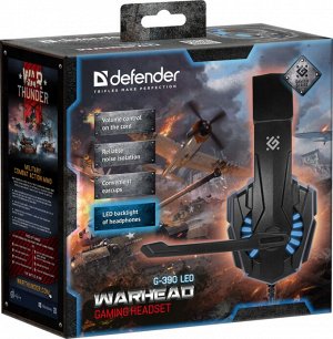 Гарнитура Defender Warhead G-390 LED черн+cиний., 1,8м кабель