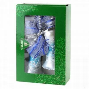 Елочная игрушка колокольчик стеклянная "Бубенчики" из 2шт, ручная художественная роспись, в подарочной коробке (Россия)