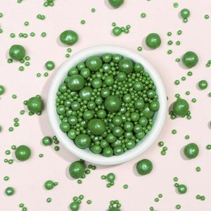 Драже «Жемчуг», взорванные зёрна риса в цветной кондитерской глазури, зелёный, 50 г