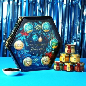 Фабрика счастья Подарочный набор «Счастливого Нового года»: чай чёрный 50 г., крем-мёд (6 шт. x 30 г)