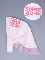 Косынка трикотажная для девочки на резинке с розовыми рюшами из фатина, SUPER ДОЧЬ, светло-розовый