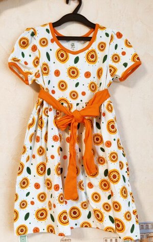 Платье Апельсины с оранж.поясом